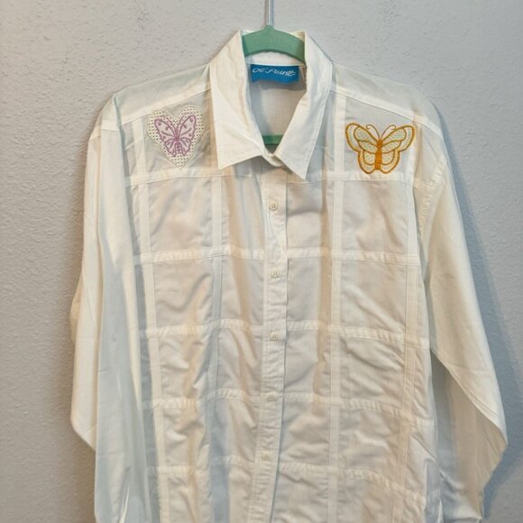💥BOGO💥 Ol’ Paint Shirt Size L White Embroidered Button Up Women Shirt Top - Picture 12 of 13